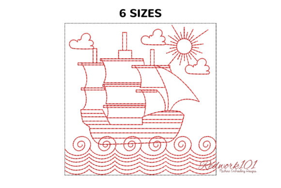 A Classic Ship Embroidery for Travel-Themed Products