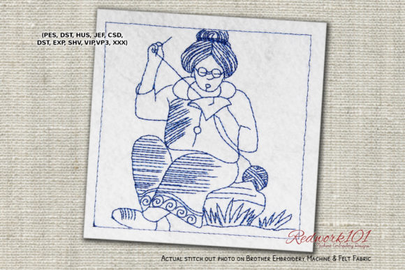 Grandma Sewing Redwork: A Classic Gift Embroidery Design