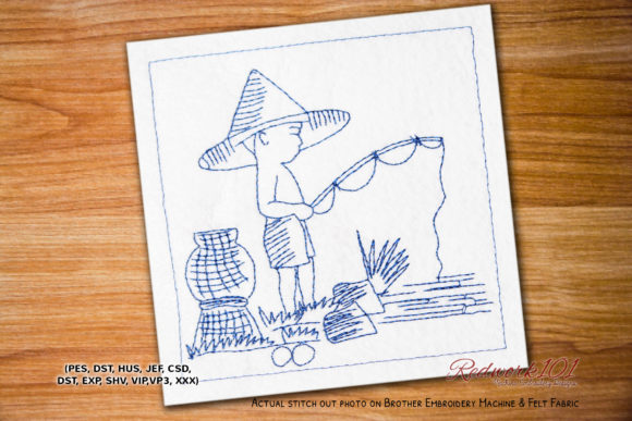 Lakeside Fishing: A Rustic Embroidery Design for Boutique Sweatshirts