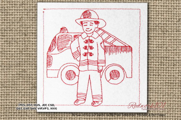 Little Firefighter Redwork: A Sweet Gift Embroidery Design