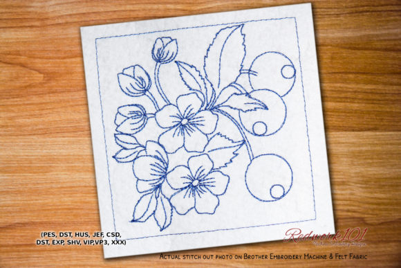 Redwork Branch Embroidery for Handmade Markets
